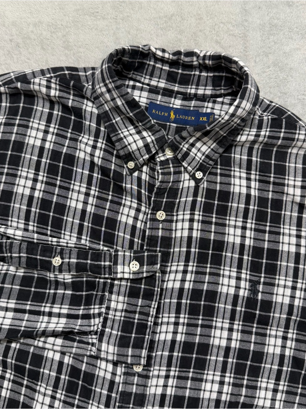 Ralph Lauren Long Sleeve Button Down Oxford Shirt Black Plaid Cotton Men’s 2XL